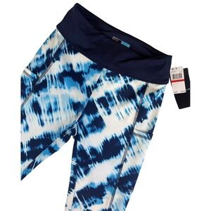 PGA Tour Women's XS Athletic Leggings Blue Tie Dye Golf pockets‎ New NWT